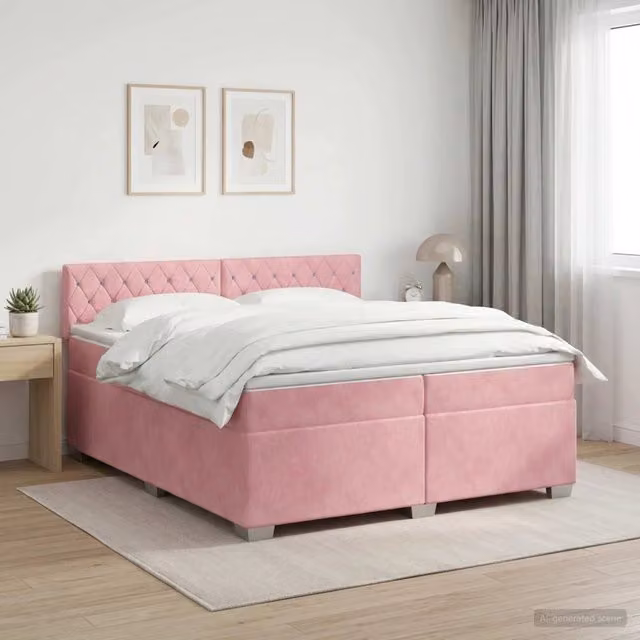Letto box spring con materasso Rosa 200 x 200 cm Velluto 3450781