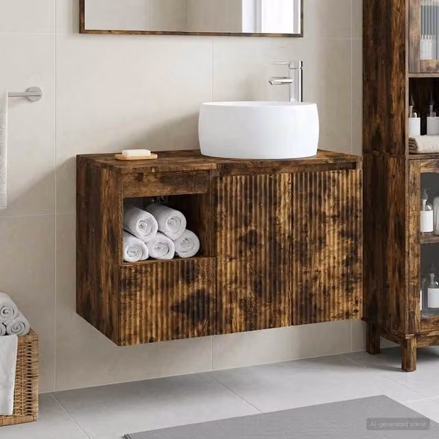 Set di mobili per il bagno 2 pz Rovere Fumo 3404099