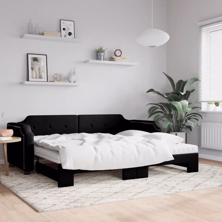 Maison Exclusive - Divano letto estraibile con materassi, nero, 90x200 cm, tessuto