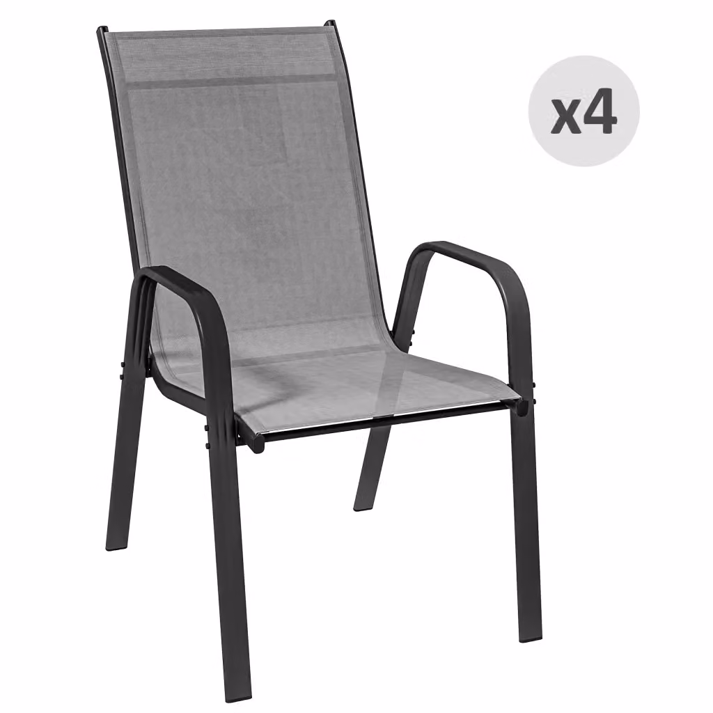Set di 4 Sedie da Giardino Impilabili con Braccioli in Metallo e Tessuto Textilene, Grigio – 2