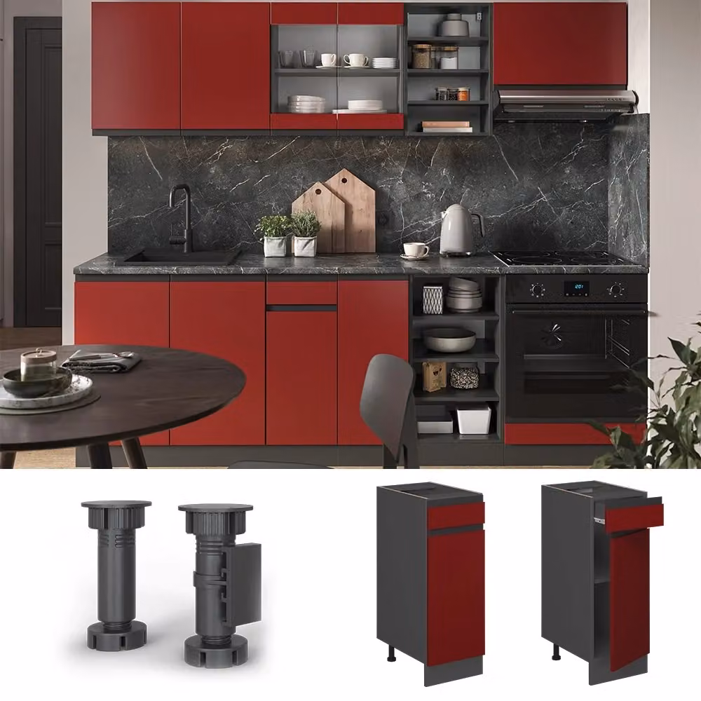 Mobiletto base per cucina Vicco R-Line Rosso/Antracite con forma a J, senza piano di lavoro, L: 30 cm, H: 81,6 cm, P: 46 cm – 2