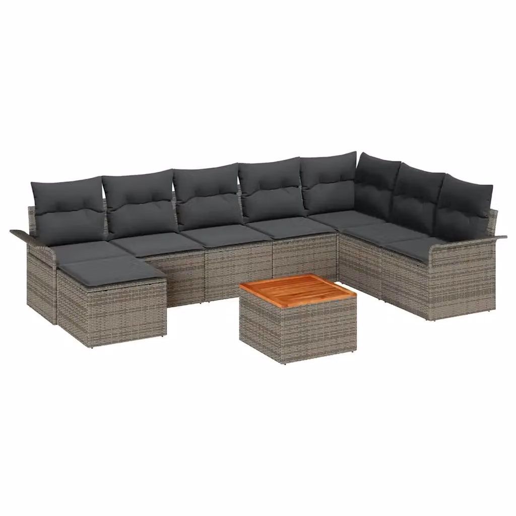 Set Divano da Giardino Moderno vidaXL in Polyrattan Grigio con Cuscini e Tavolino da Esterno 9 Pezzi – 2