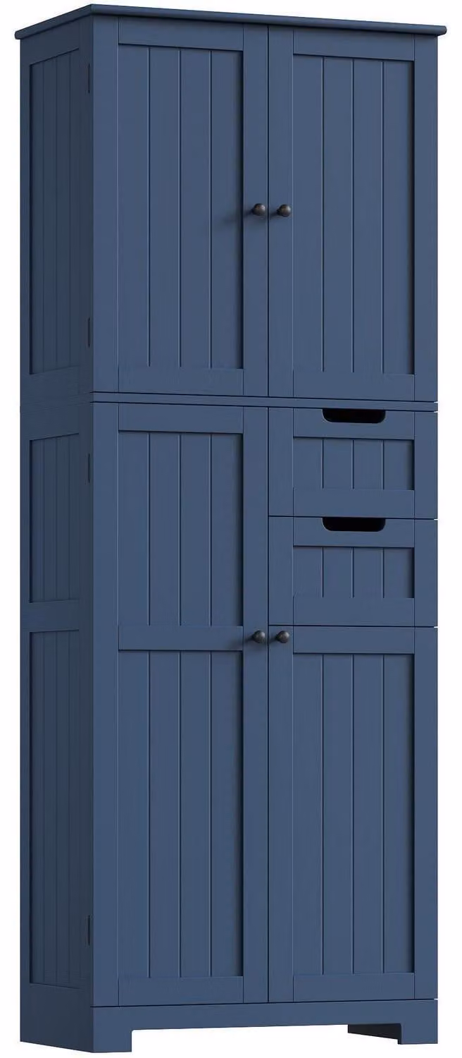 Armadio alto con 4 ante e 2 cassetti, dimensioni 164,5 x 60 x 30 cm, colore blu scuro