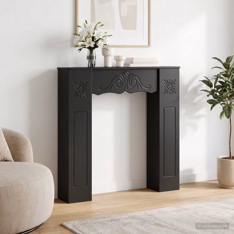 Cornice per camino moderna vidaXL in legno ingegnerizzato, colore nero, L: 102 cm, P: 20 cm, H: 102 cm