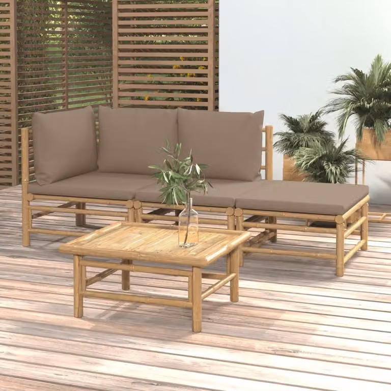 Maison Exclusive - Set da giardino da 4 pezzi con cuscini color taupe in bambù