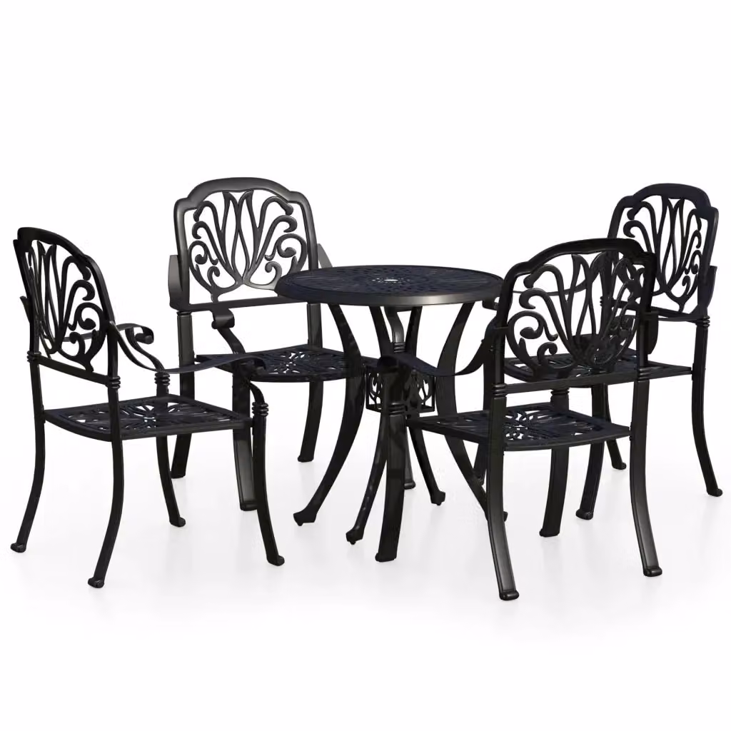 Set da Bistrot vidaXL in Alluminio Pressofuso Nero Opaco, 5 Pezzi – 2