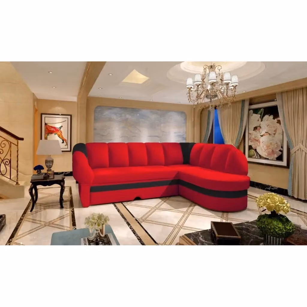 Divano angolare destro convertibile BENANA MEUBLORAMA rosso e nero con vano contenitore L/P/H: 250 x 180 x 85 cm – 2