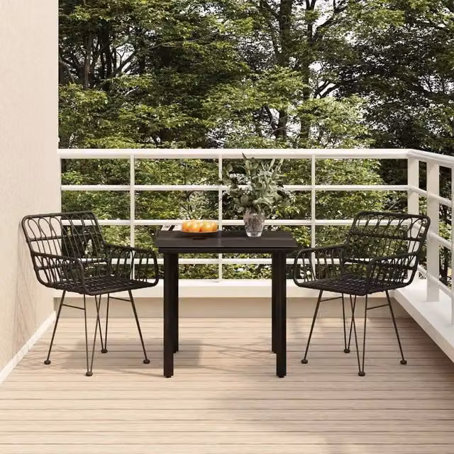 Set da Pranzo da Giardino 3 pz Nero in Polyrattan 3157866