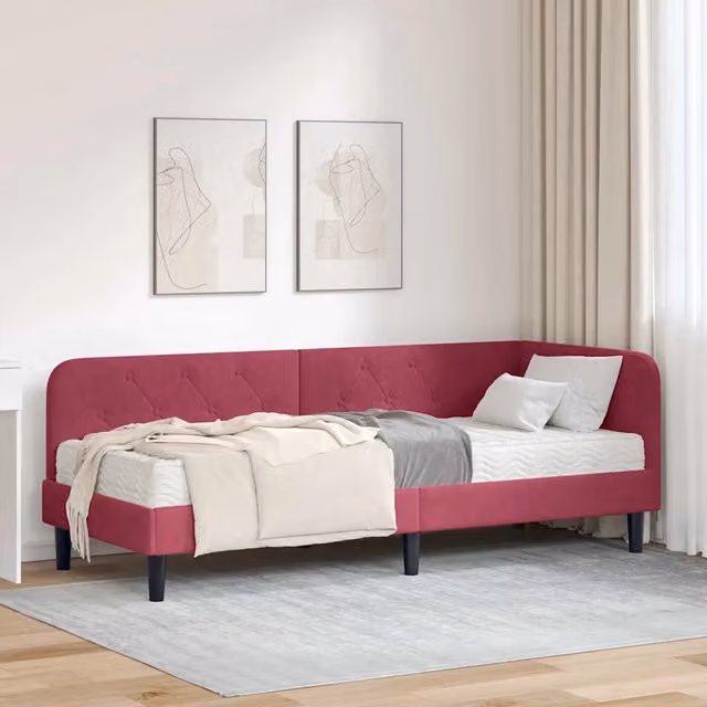 Cornice del letto ad angolo Rosso Vino 80 x 200 cm Velluto 3394138