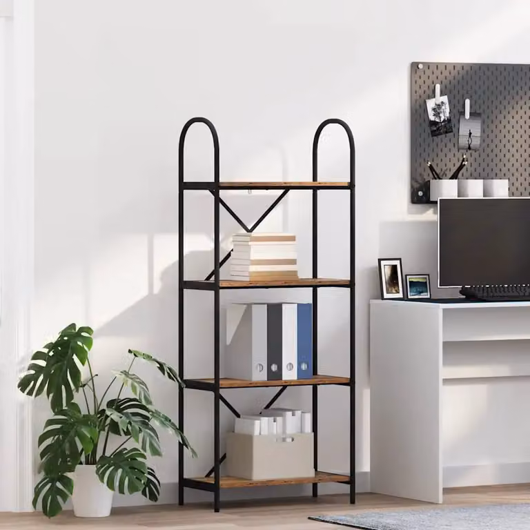 Libreria moderna vidaXL a 4 livelli in legno e metallo, L/P/H: 60 x 30 x 146 cm, disponibile in nero e marrone