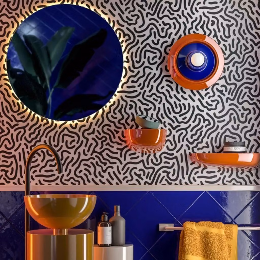 Applique Ferroluce Voilà in ceramica decorata arancio e blu con attacco E27 – 2