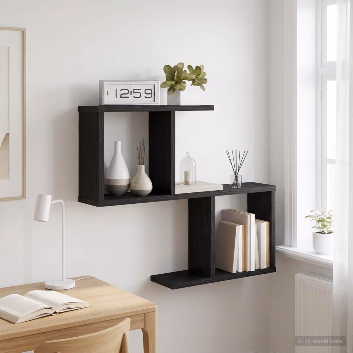 Scaffale da parete moderno vidaXL in MDF, Rovere Nero, L: 60 cm, P: 12 cm, H: 50,5 cm