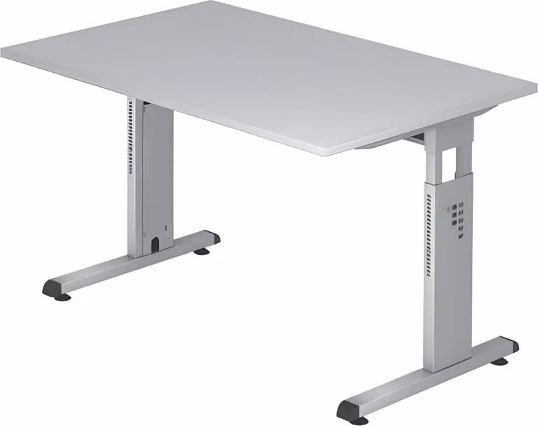 VOS12/5/S Scrivania Hammerbacher con piede a C - 120 x 65-85 x 80 cm, regolabile in altezza, grigio/argento