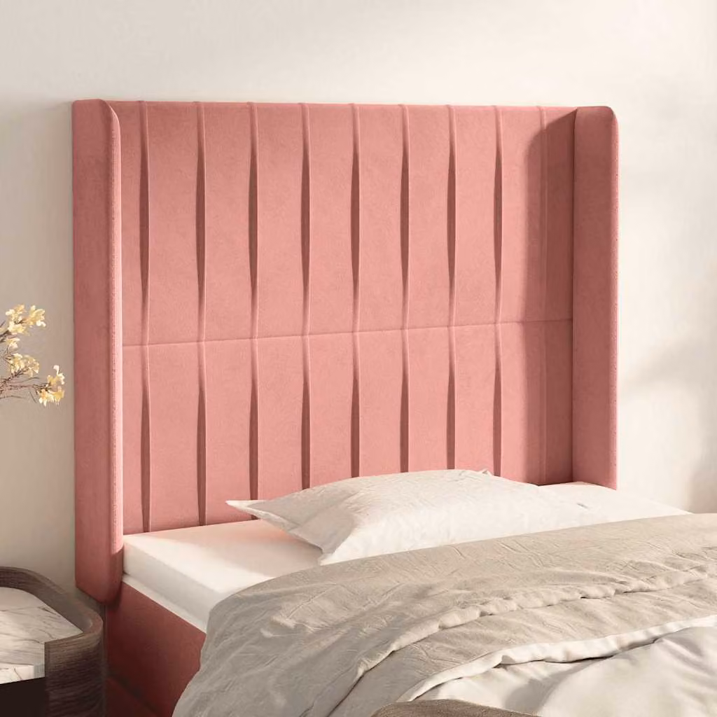 Testiera per letto vidaXL in velluto nero con design ad orecchio, L: 103 cm, P: 16 cm, H: 118-128 cm