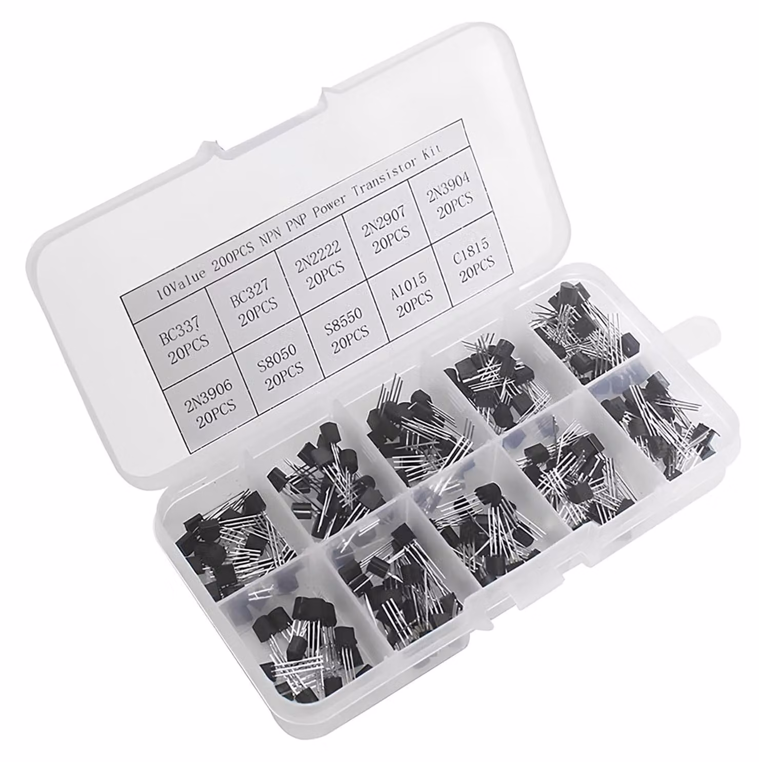 Kit di transistor, 200 pezzi, NPN/PNP, TO-92, 10 modelli