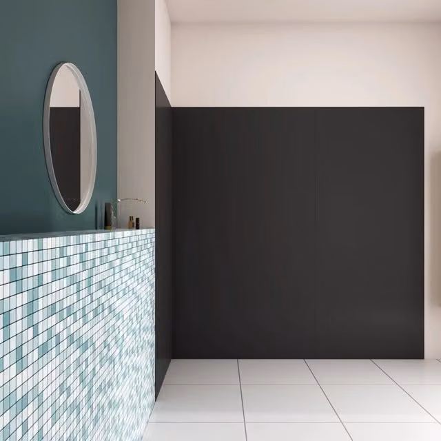 H.210 cm Pannello Doccia ad Angolo 90x90x120 cm Realizzato in Alluminio da 3 mm con Profili Finitura Nero Opaco per Rivestimento Parete Bagno