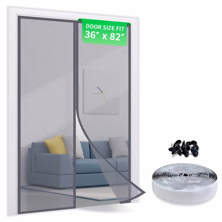 Zanzariera in fibra di vetro, 100x210 cm, con chiusura automatica e sistema di fissaggio a strappo