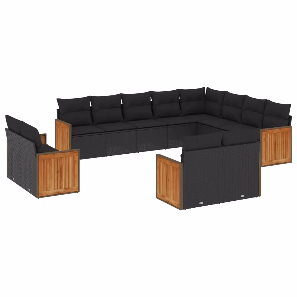Set di divani da giardino vidaXL 12 pezzi a forma di U in polyrattan nero con cuscini inclusi – 2
