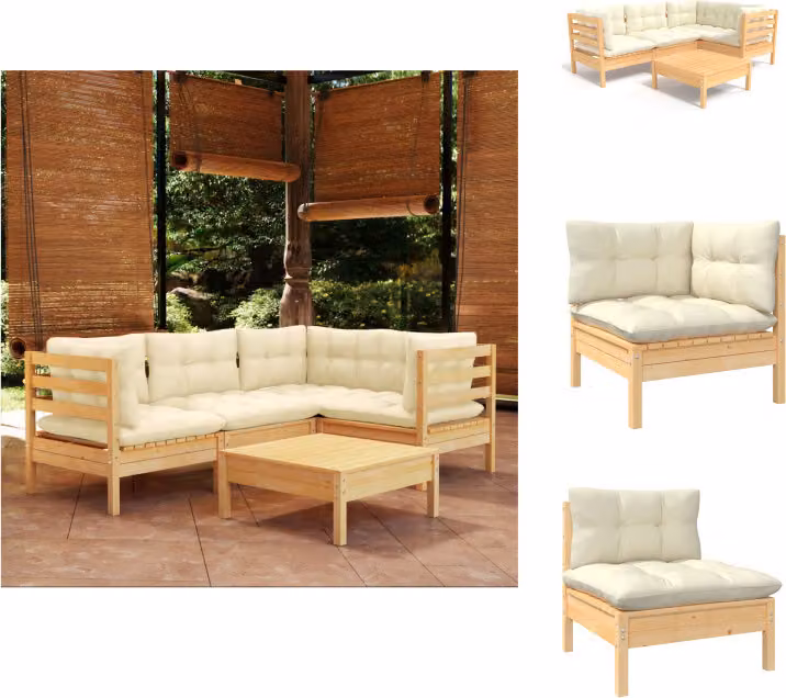 vidaXL Set di 5 pezzi da giardino con cuscini crema in legno di pino - Set di mobili da giardino