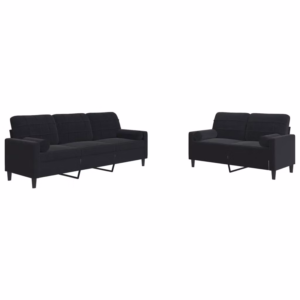 Set di 2 divani moderni vidaXL in velluto nero con cuscini e struttura in metallo – 2