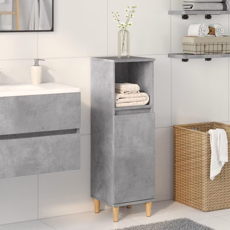 Armadietto da bagno sospeso vidaXL in MDF grigio con ripiani e ante a battente L/P/H: 30 x 30 x 100 cm