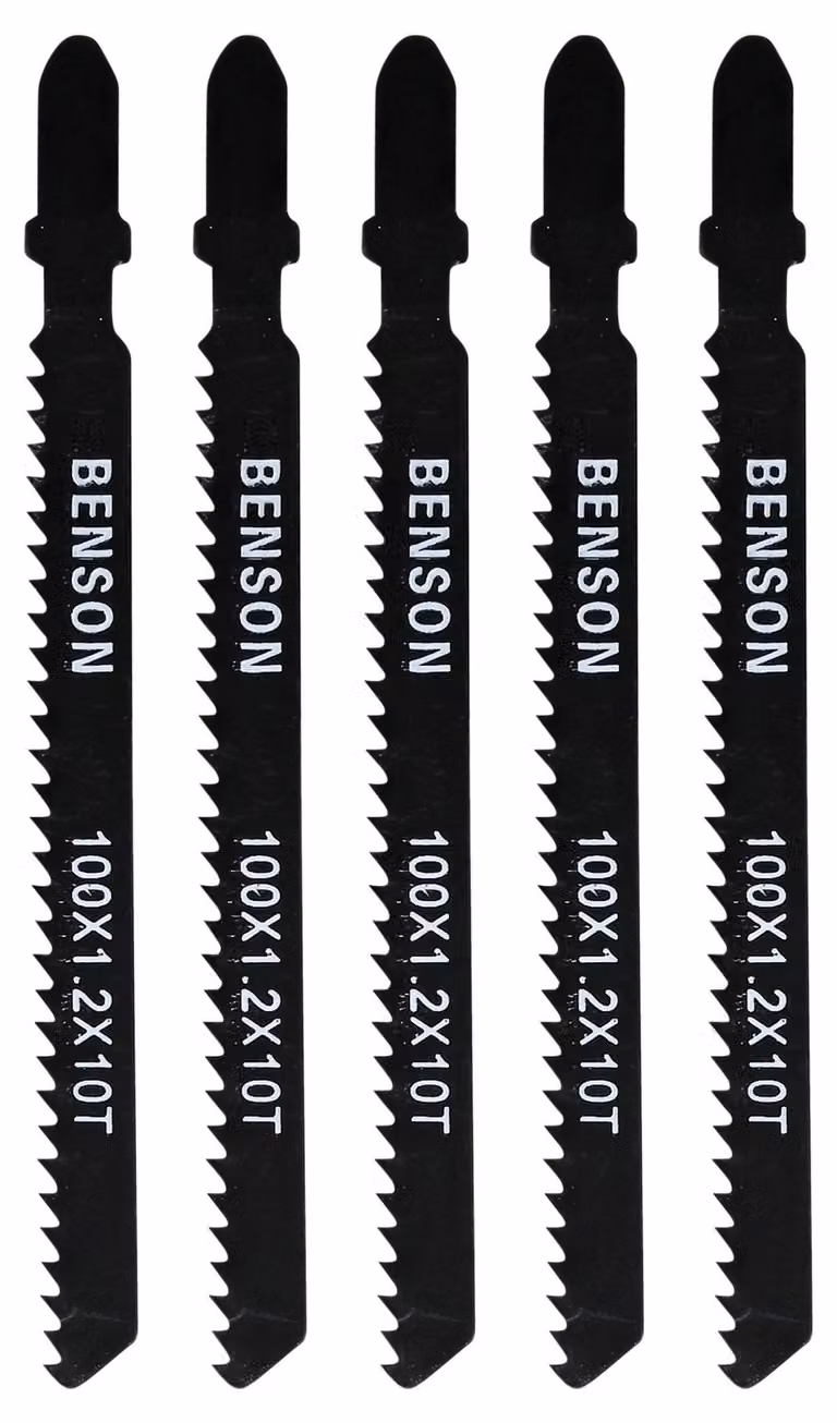 Lame per seghetto alternativo, set da 5 pezzi, per legno, attacco a T, 100 mm, 10 denti per pollice, acciaio 64-MN, per materiali in lamiera