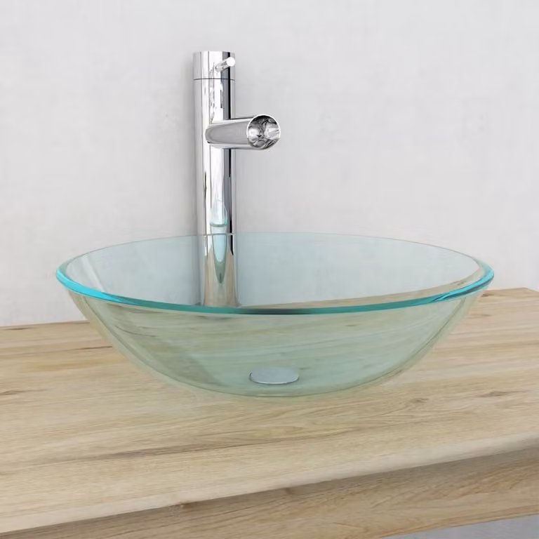The Living Store Lavabo in vetro temperato 42 cm trasparente