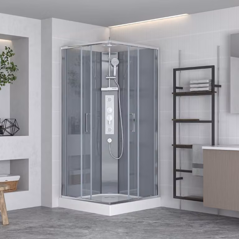 SAT Project: Cabina doccia quadrata con porta scorrevole, 90x90 cm. Include piatto doccia e sistema doccia, finitura cromata