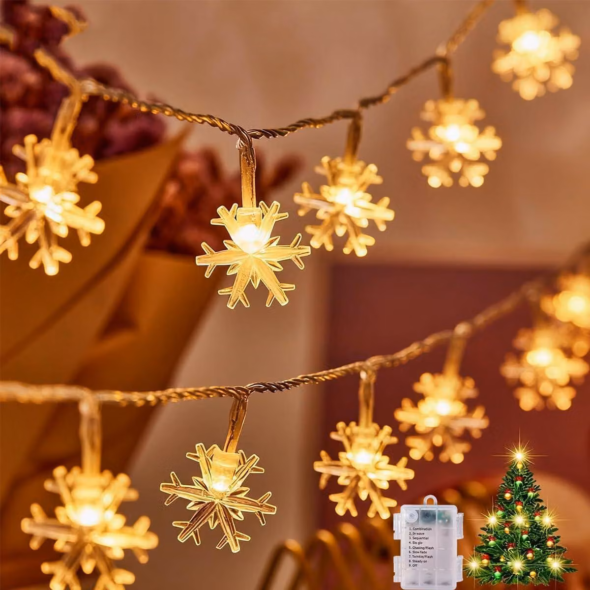 Catena luminosa a LED, con 40 luci, lunghezza 6 metri, alimentazione a batteria, per uso interno