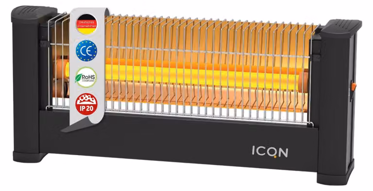 ICQN Riscaldatore radiante a infrarossi, per ambienti fino a 9m², 900 W, IP20, riscaldatore elettrico, cavo di 135 centimetri, riscaldatore radiante per ufficio o casa, riscaldatore a infrarossi, IQ.0900.APW