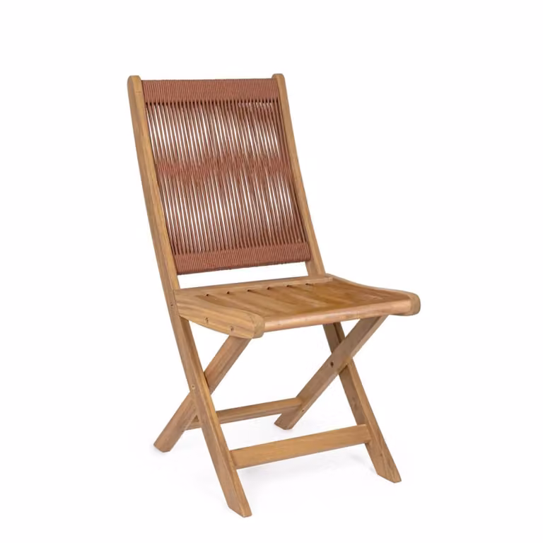 Set di 4 sedie pieghevoli MONSARAZ in legno di acacia e corda rosso corallo