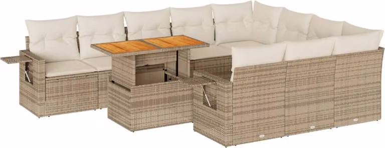 Set Divani da Giardino 11 pz con Cuscini Beige in Polyrattan