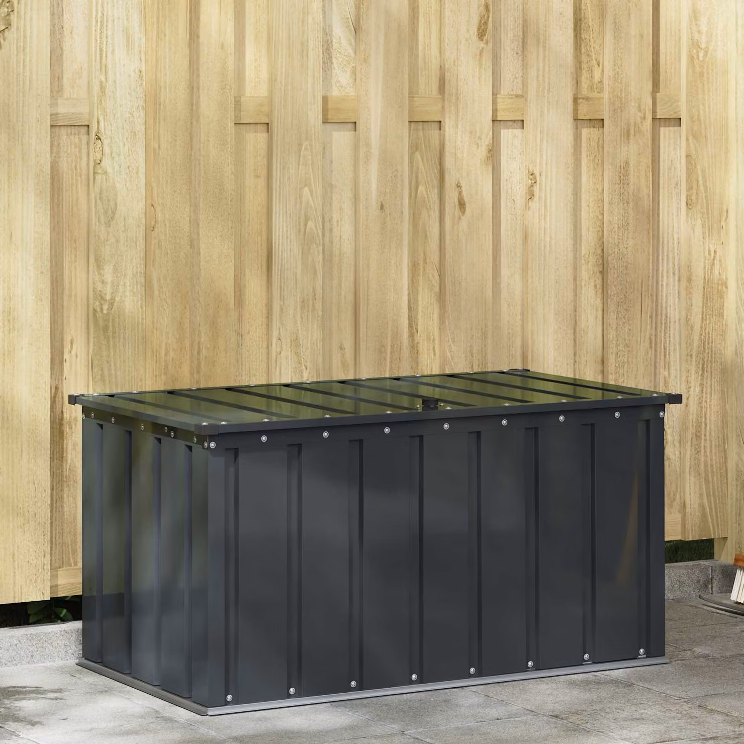 Scatola di stoccaggio per giardino e terrazzo vidaXL in metallo nero L: 101 cm, P: 56,5 cm, H: 50 cm