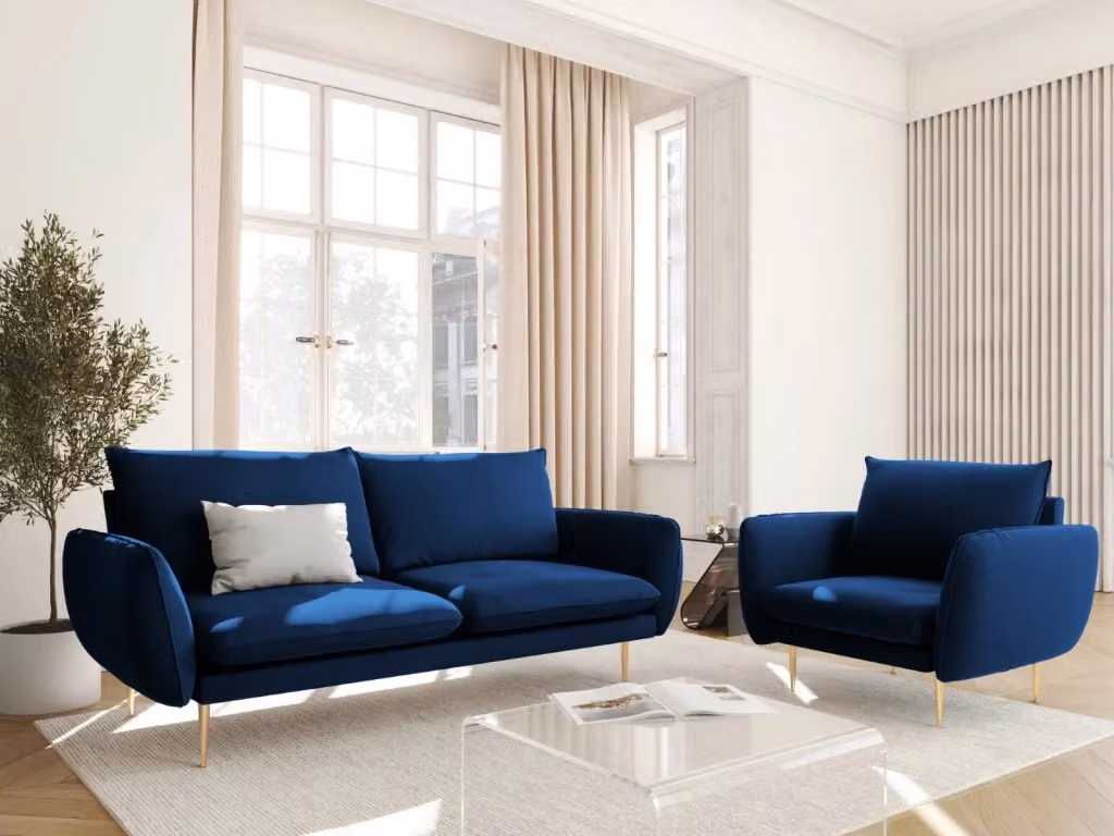 Poltrona Vienna Cosmopolitan Design in velluto blu con struttura in metallo – 2