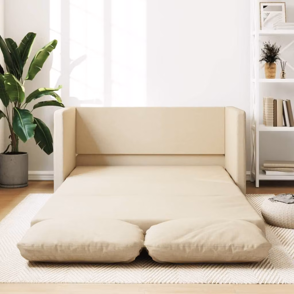 Divano letto esclusivo, colore crema, dimensioni 112x174x55 cm, rivestito in tessuto