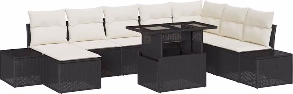 Set Divano da Giardino con archiviazione 9 pcs Nero Poly Rattan
