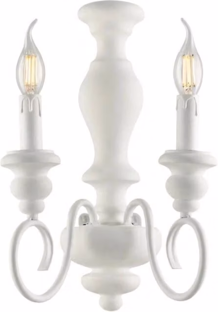 Applique Shabby Chic Cascina Bonetti Illumina in Bianco con 2 Luci E14 in Ceramica, Metallo e Legno