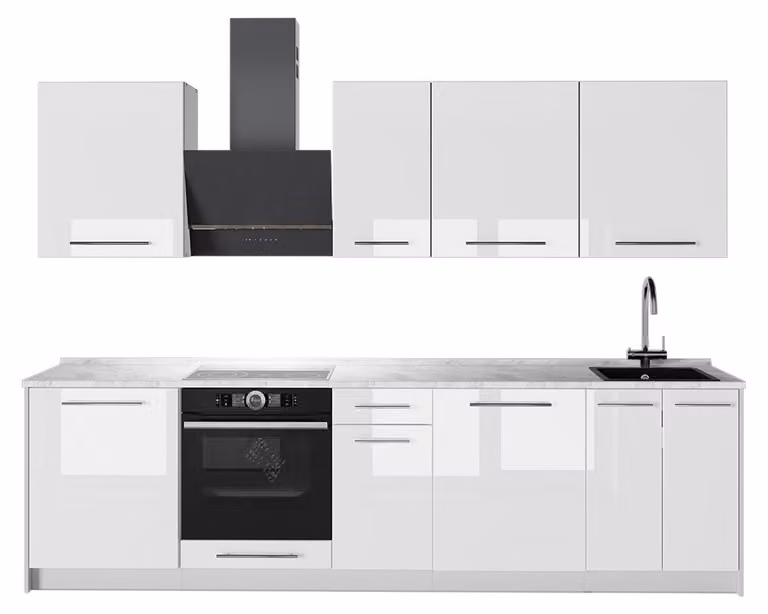 Cucina componibile Vicco Fame-Line Bianco lucido/Bianco 280 cm, PL Marmo, Model 64242