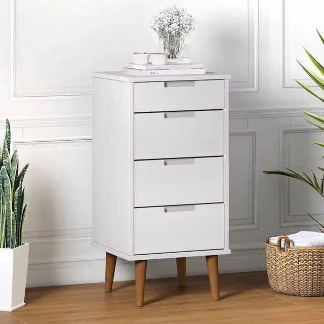 Cassettiera MOLDE vidaXL Bianca in Legno di Pino Massello, Design Scandinavo, L 40 cm, P 35 cm, H 82 cm
