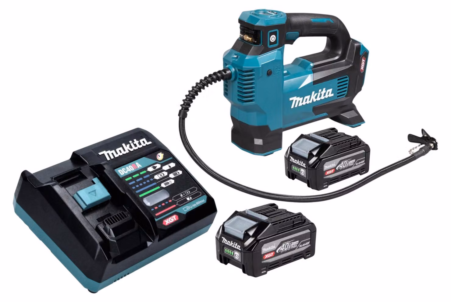 Compressore a batteria Makita MP 001 GU201 40 V max. 11,1 bar + 2 batterie da 4,0 Ah + caricabatterie