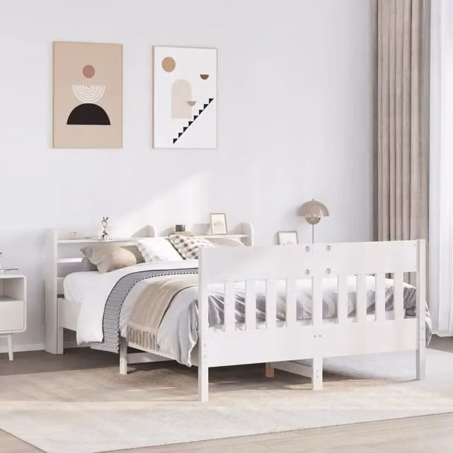 Letto senza Materasso-Struttura Letto Bianco 140x190 cm Legno Massello di Pino 427301