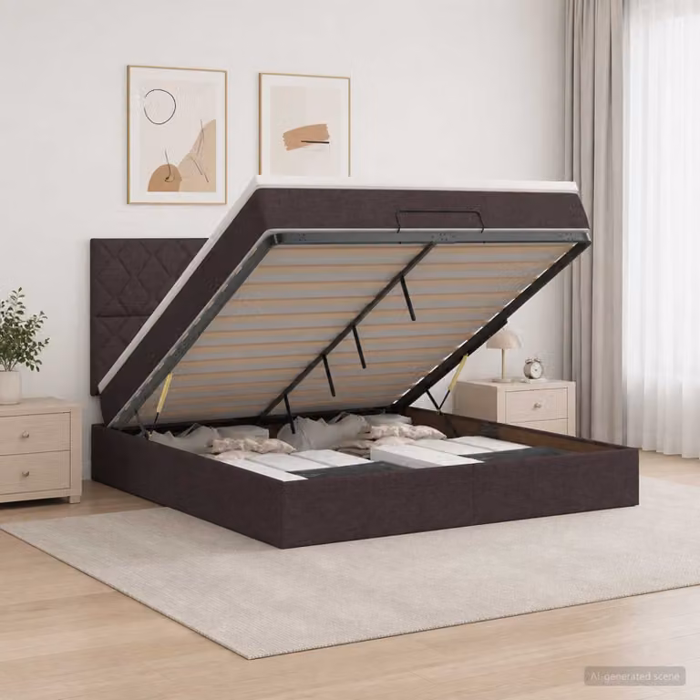 vidaXL Letto ottomano con materasso Marrone Scuro 160 x 200 cm Tessuto