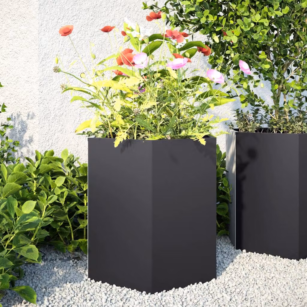 Fioriera da giardino esagonale vidaXL in acciaio nera L: 46 cm, P: 40 cm, H: 45 cm