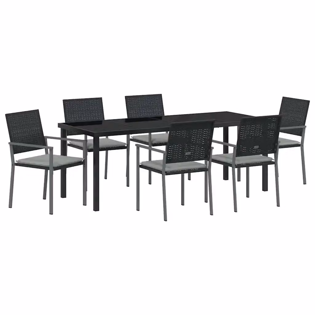 Set da pranzo per giardino e terrazzo vidaXL in rattan e metallo nero, grigio e antracite, 7 pezzi – 2