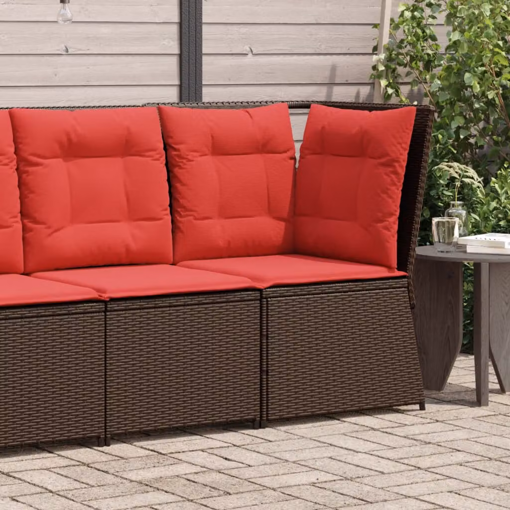 vidaXL Divano angolare da giardino moderno in polyrattan marrone con cuscini imbottiti e coperture rimovibili