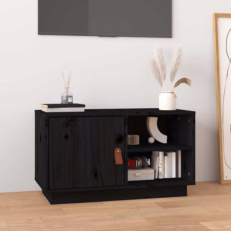 vidaXL Mobile Porta TV Nero in Legno di Pino Rustico L: 70 cm, P: 34 cm, H: 40 cm