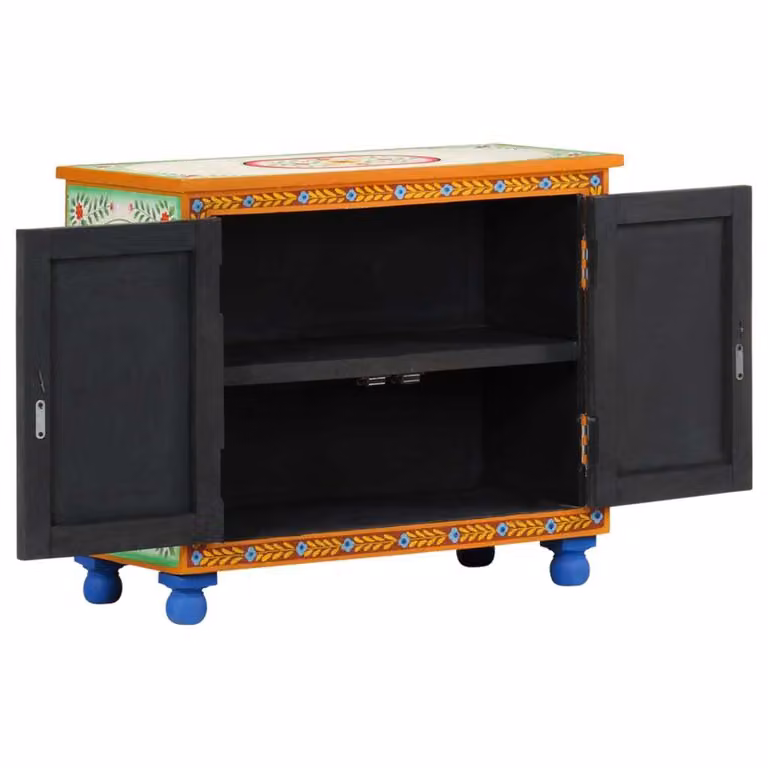 Credenza Dipinta a Mano 70x35x60 cm in Legno di Mango
