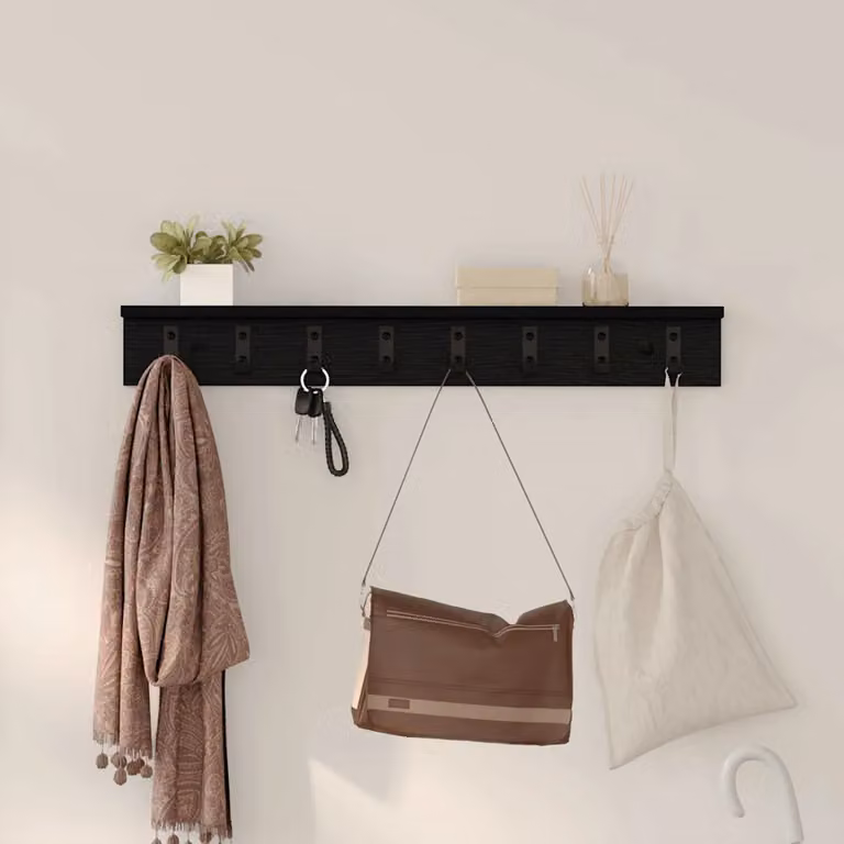 vidaXL Appendiabiti a muro moderno in legno nero L 80 x P 10,5 x H 10,5 cm