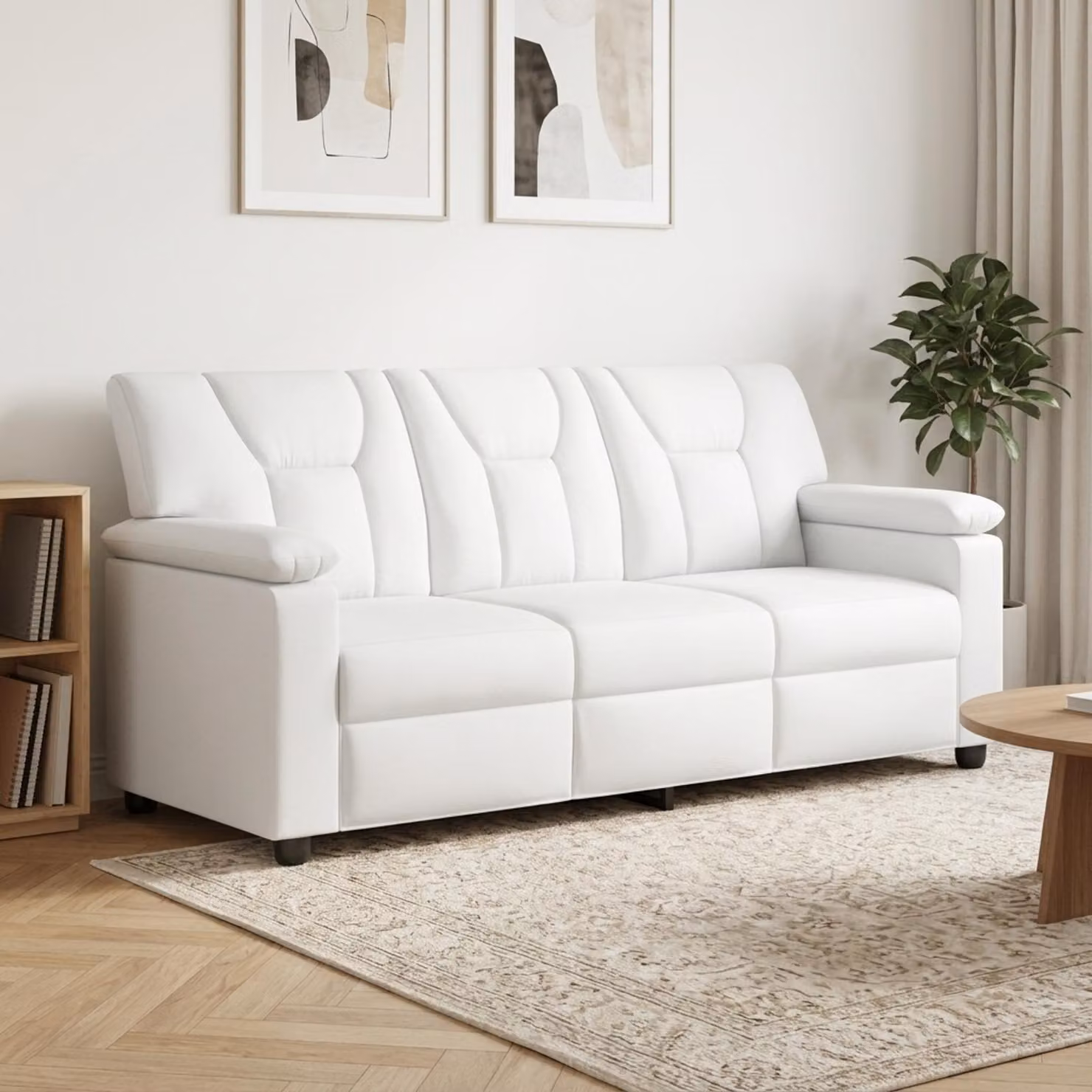 Divano moderno vidaXL in similpelle bianco con struttura in metallo L: 191 cm, P: 85 cm, H: 93 cm