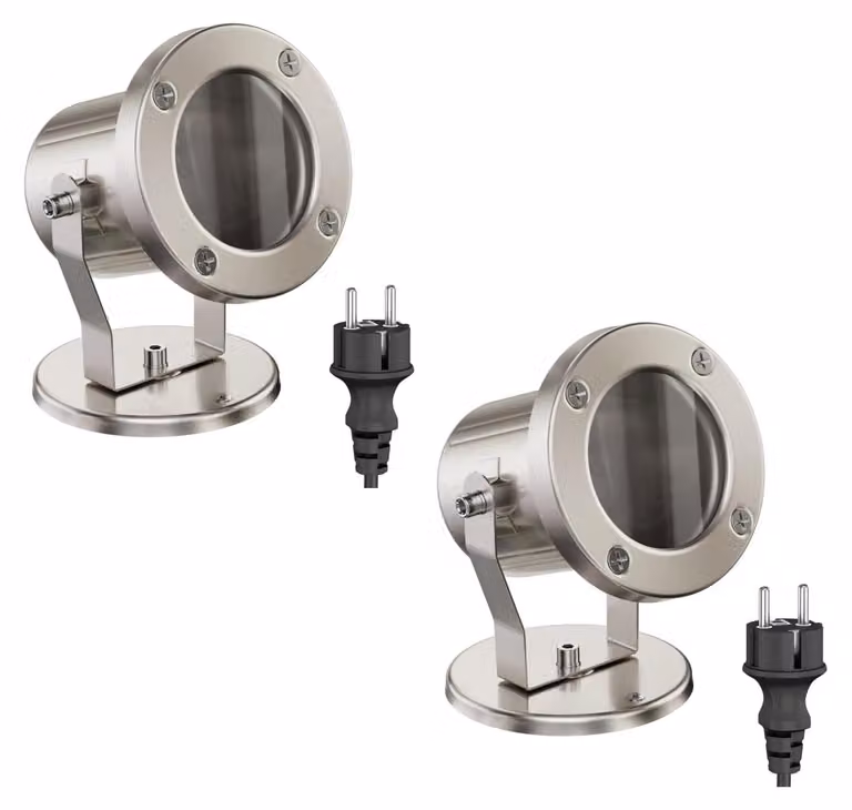Set di 2 faretti da esterno MIBU, grado di protezione IP55, acciaio inossidabile, attacco GU10, massimo 15W